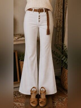 White High-Waisted Button Fly Flare Jeans NWOT Size 11